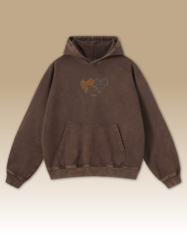Bluza oversize z kapturem <br>Serce Pełne Miłości <br>Haft, Efekt sprania, edycja ORANGE